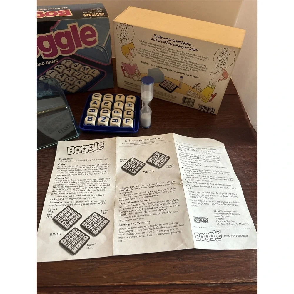 90s VTG Boggle Classic Letter Cube‎ Word Game Parker Brothers Complete w/Manual